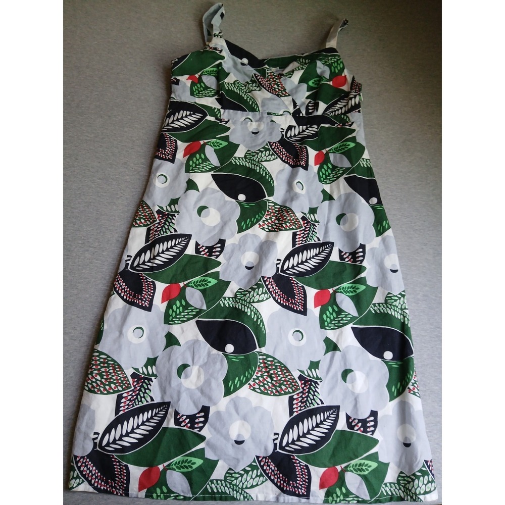 Boden Dress 6 L Linen Floral Leaf Print Knee Midi Beach Resort Boho Bohemian